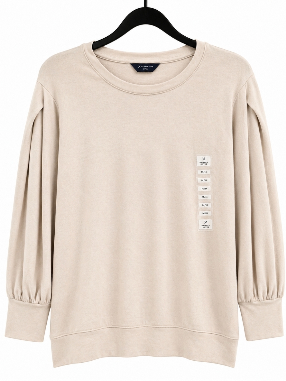 Denver Hayes Oatmeal Heather Long Sleeve Top Puff Sleeve Size Medium NWT